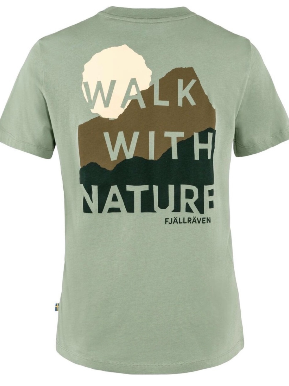 Fjällräven Short Sleeve Tee in Sage Green with Cream, Brown, Dark Green Graphic